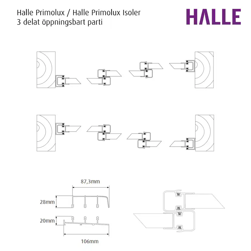 Skjutbart Fönsterparti 3-Delad Halle Primolux