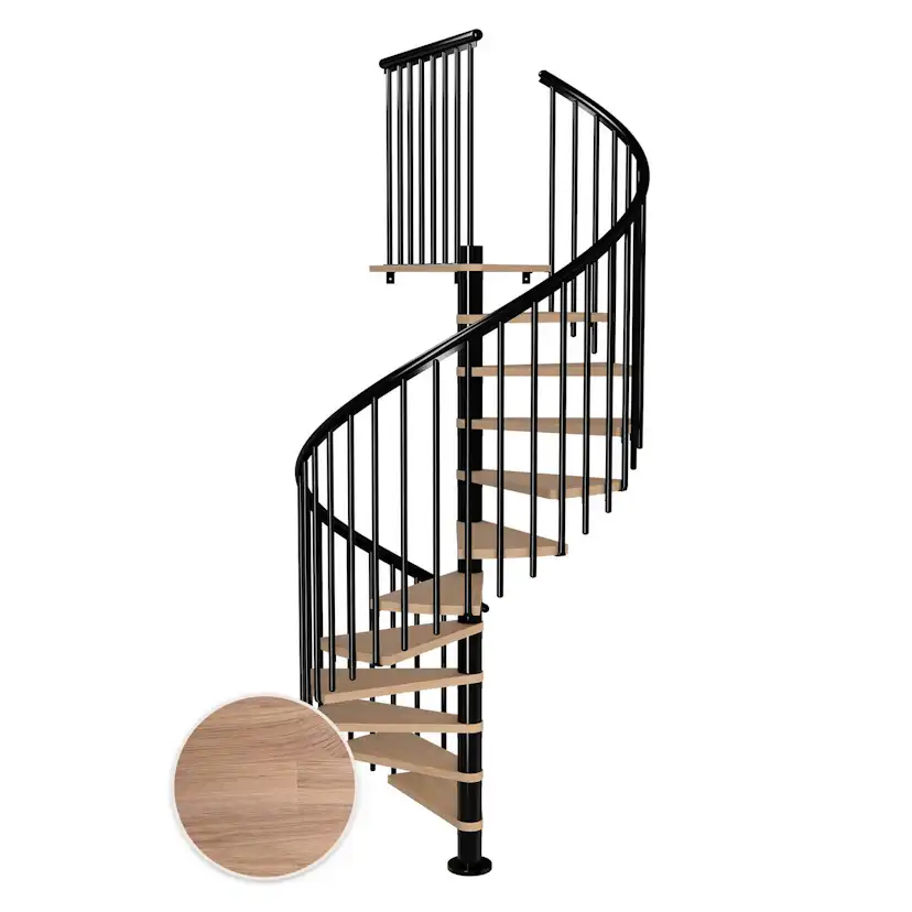 MONTREAL spiral ek vit oljad svart CLASSIC4 11T Ø160 Svart, D: 1600 mm, Golv till golv höjd: 2500-2860 mm, 11+1 steg