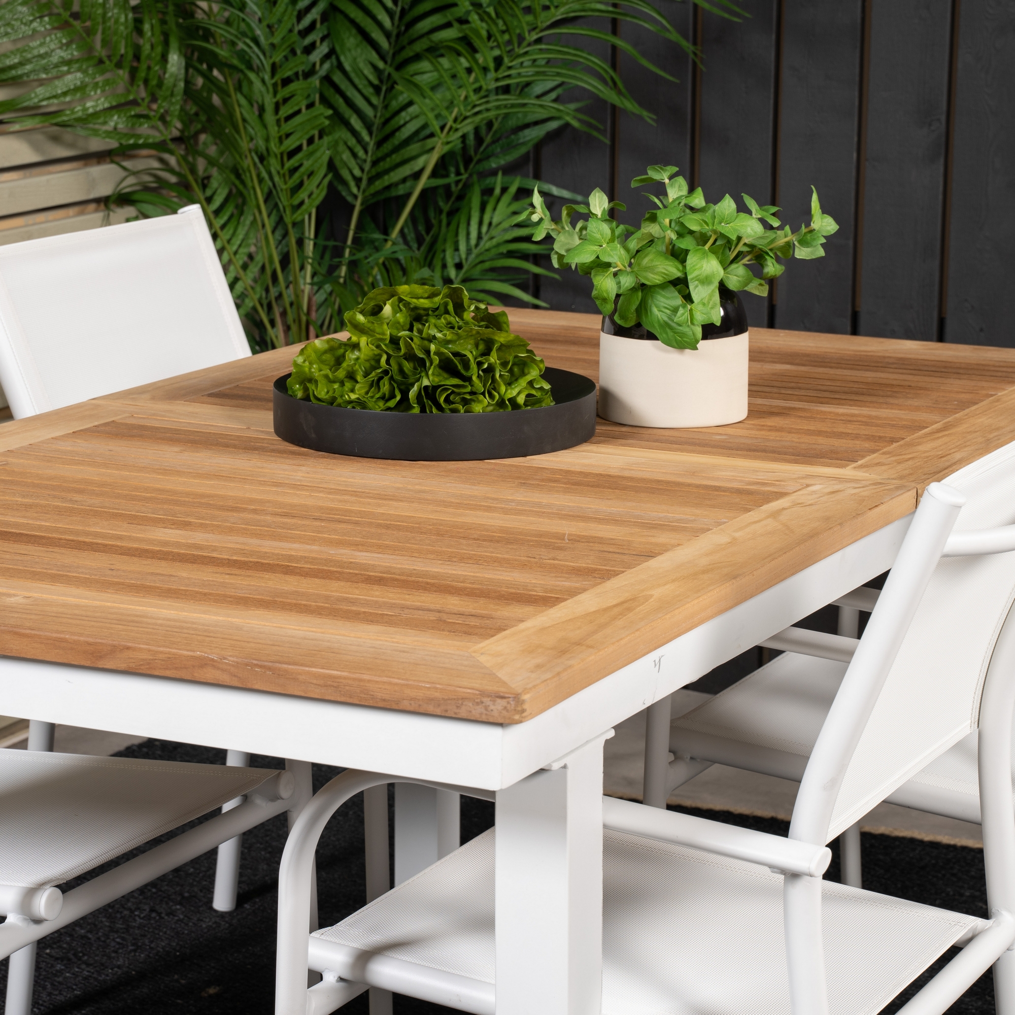 Panama Dining Table 160/240*90 - White Alu / Teak+Santorini Vit/Natur, Blanka Ben