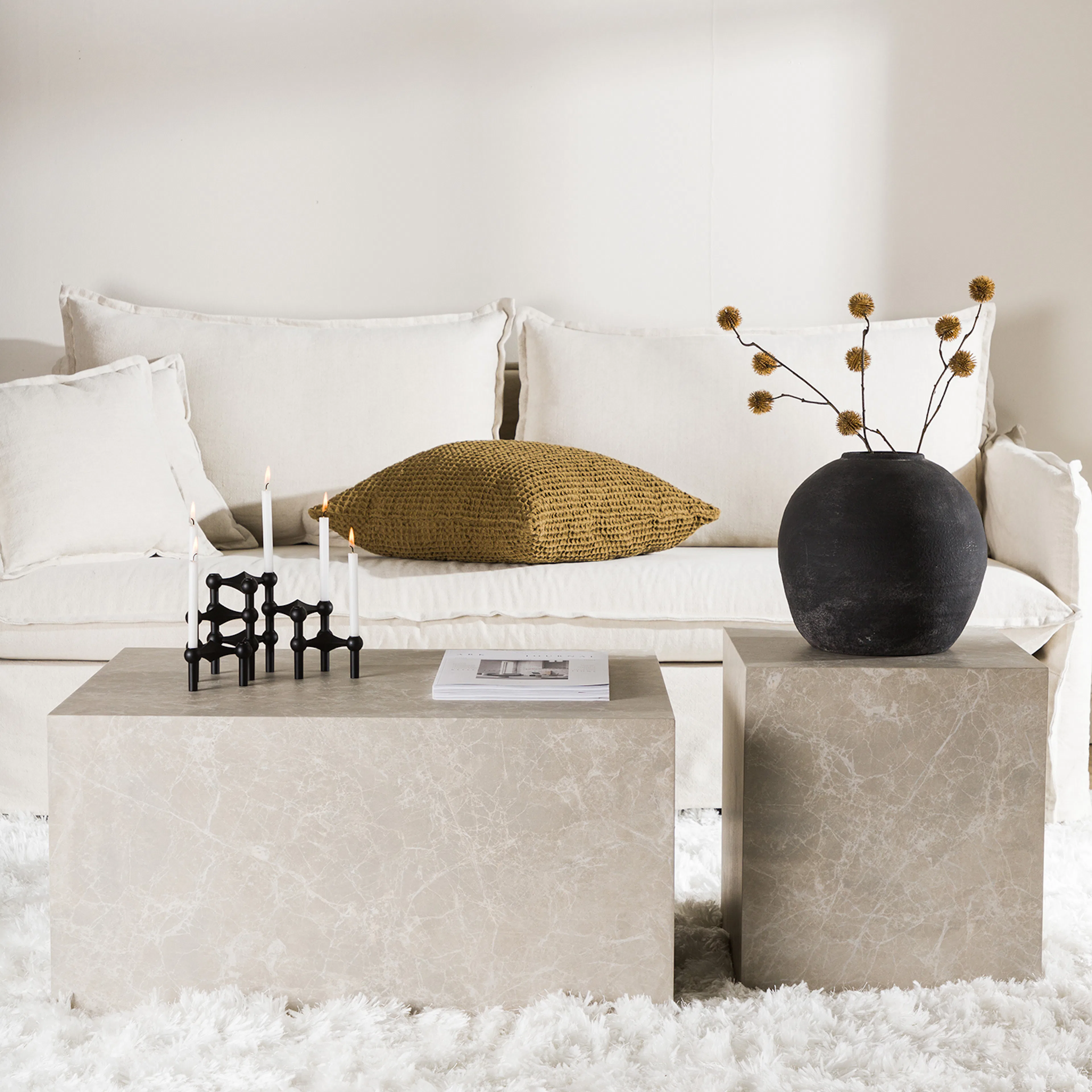 York Low Sofa Table - Beige / Marble look MDF +York High Sof Beige