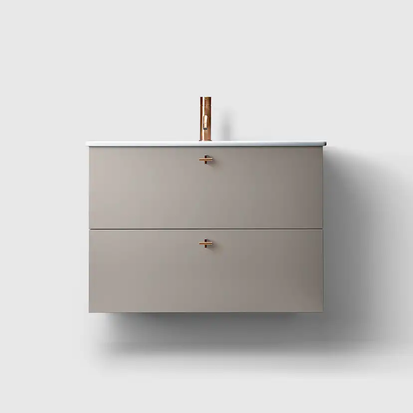 Haven Kommod H3/80S-W.Grey-Porcelain Sli Knopp A2 02 Koppar Grålackerad, Tvättställ Slim i Porslin med Knopp A2.02 i Koppar