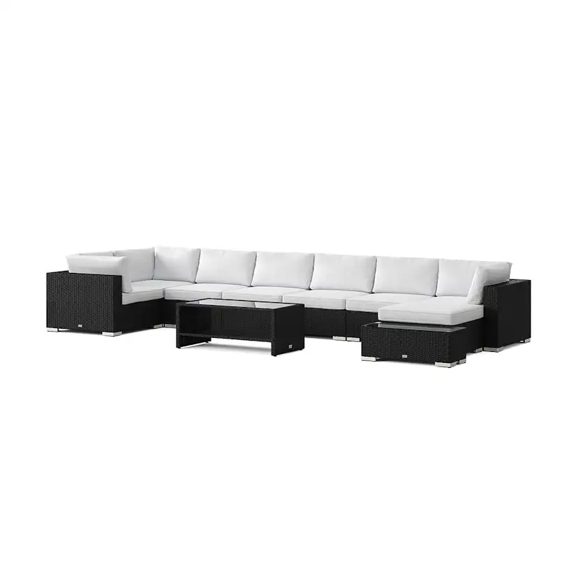 Loungegrupp Comfort Garden Bahamas utomhus U-soffa 8-sits vändbar divan med öppet avslut och bord med hylla