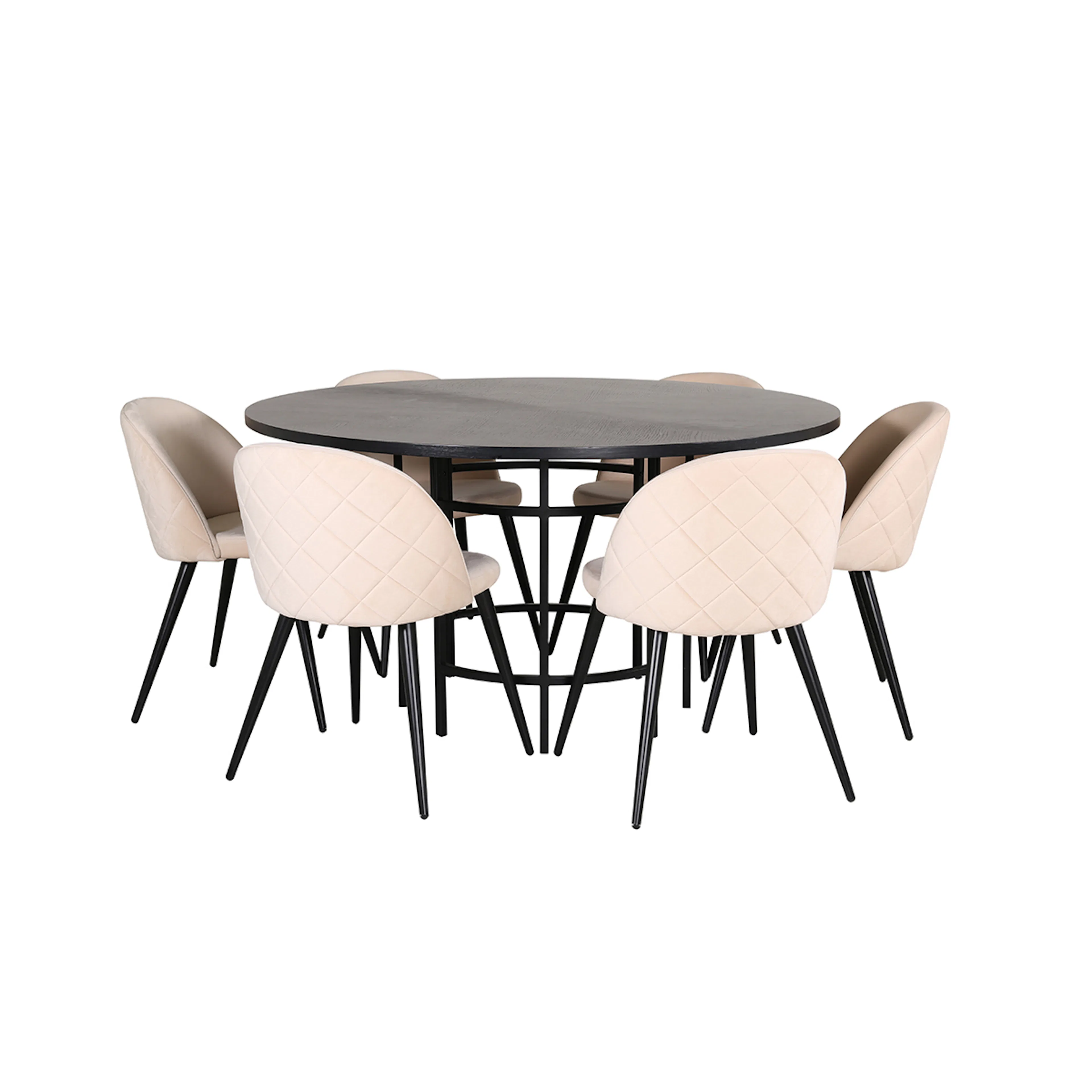 Copenhagen - Dining Table round - Black / Black+Velvet Stitc Beige/Svart