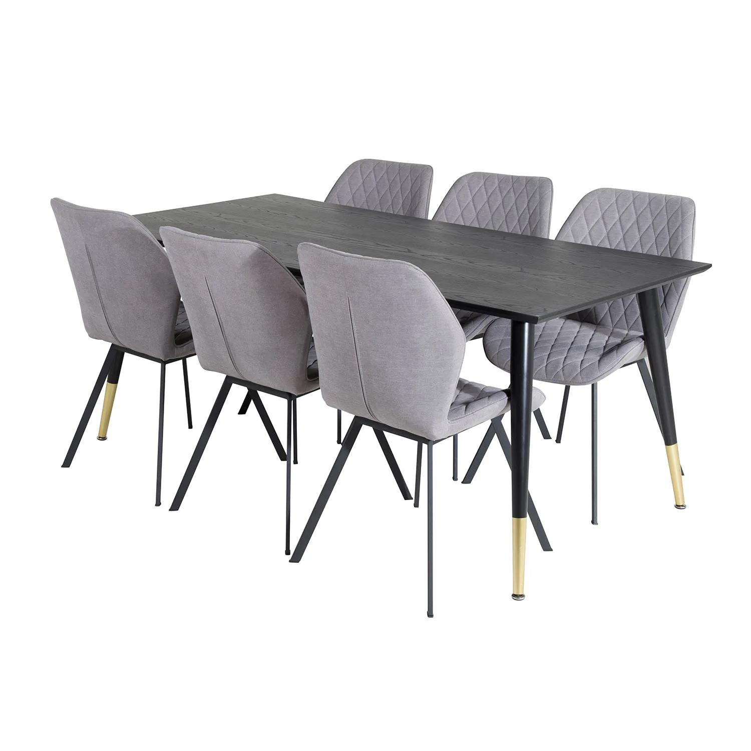 DippTable -Black Brass+Gemma Chair-Grey _6 Svart/Mässing/Grå