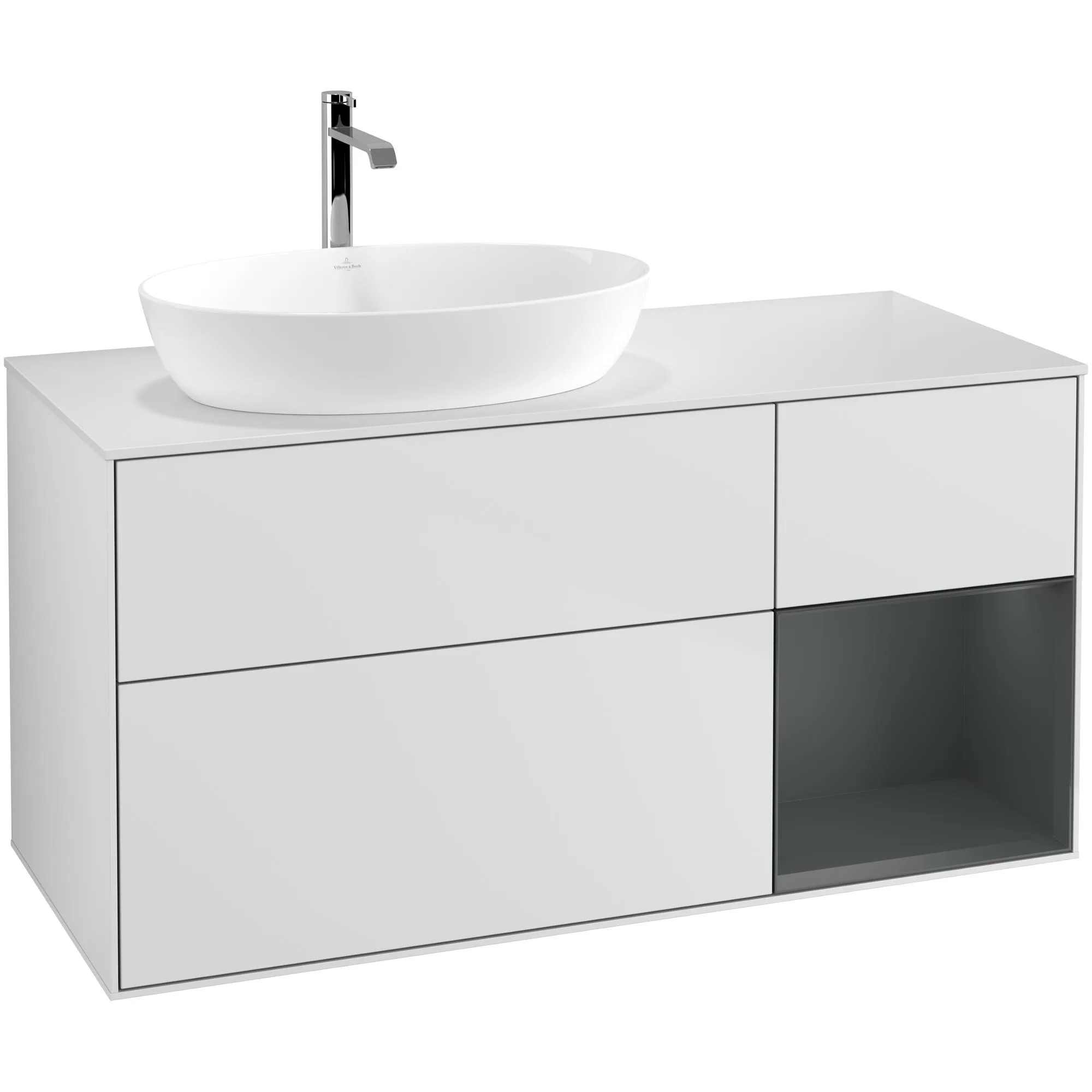 Tvättställsskåp Villeroy & Boch Finion med 3 Lådor Hylla och Bänkskiva för Ocentrerat Tvättställ från Artis & Collaro