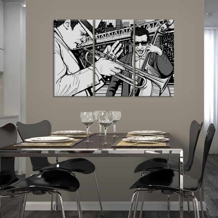 Tavla Arkiio Jazzkonsert På Bakgrunden Av New York Skyskrapor