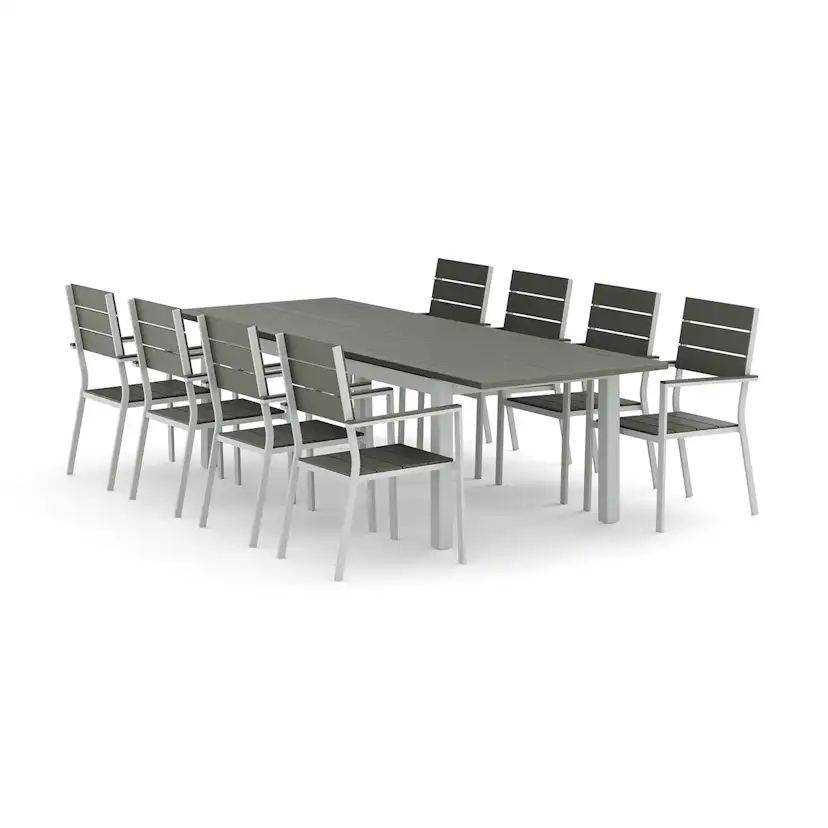Trädgårdsgrupp Comfort Garden Monaco utomhus matgrupp förlängningsbart 210/310x90 med 8 Tunis stapelstolar