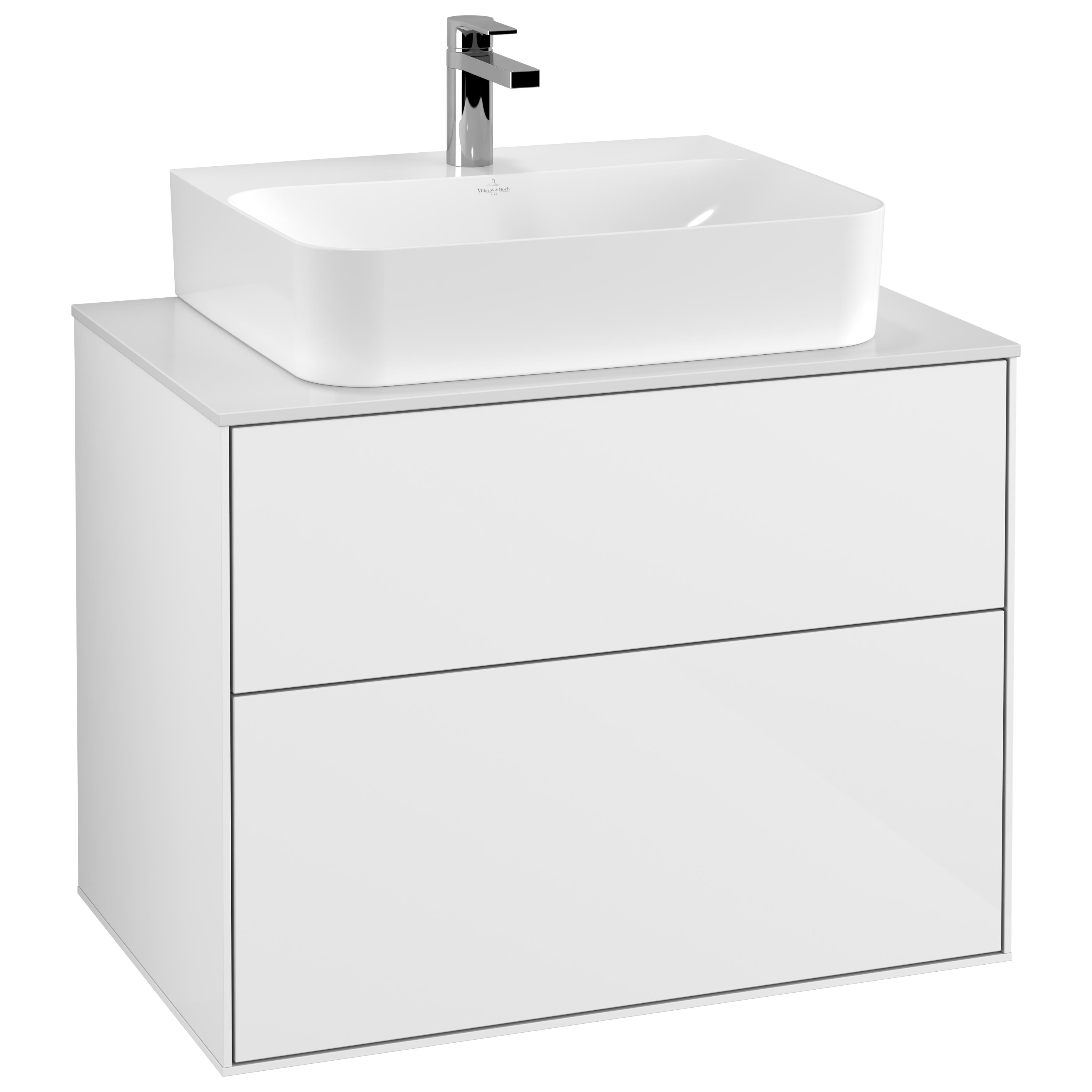Tvättställsskåp Villeroy & Boch Finion F09100GF Vit Högblank, B: 800 mm med bänkskiva i Mattvitt glas