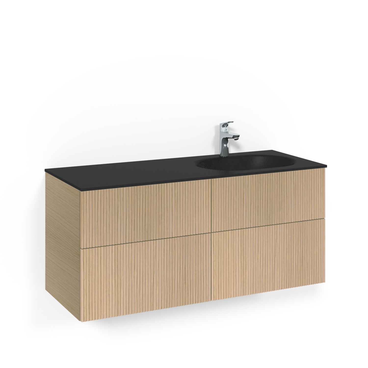 Crown Kom 120x45D Lj Li PO SGH Ljus Ek, 1200 mm, Glastvättställ Mattsvart, Med Pushfunktion