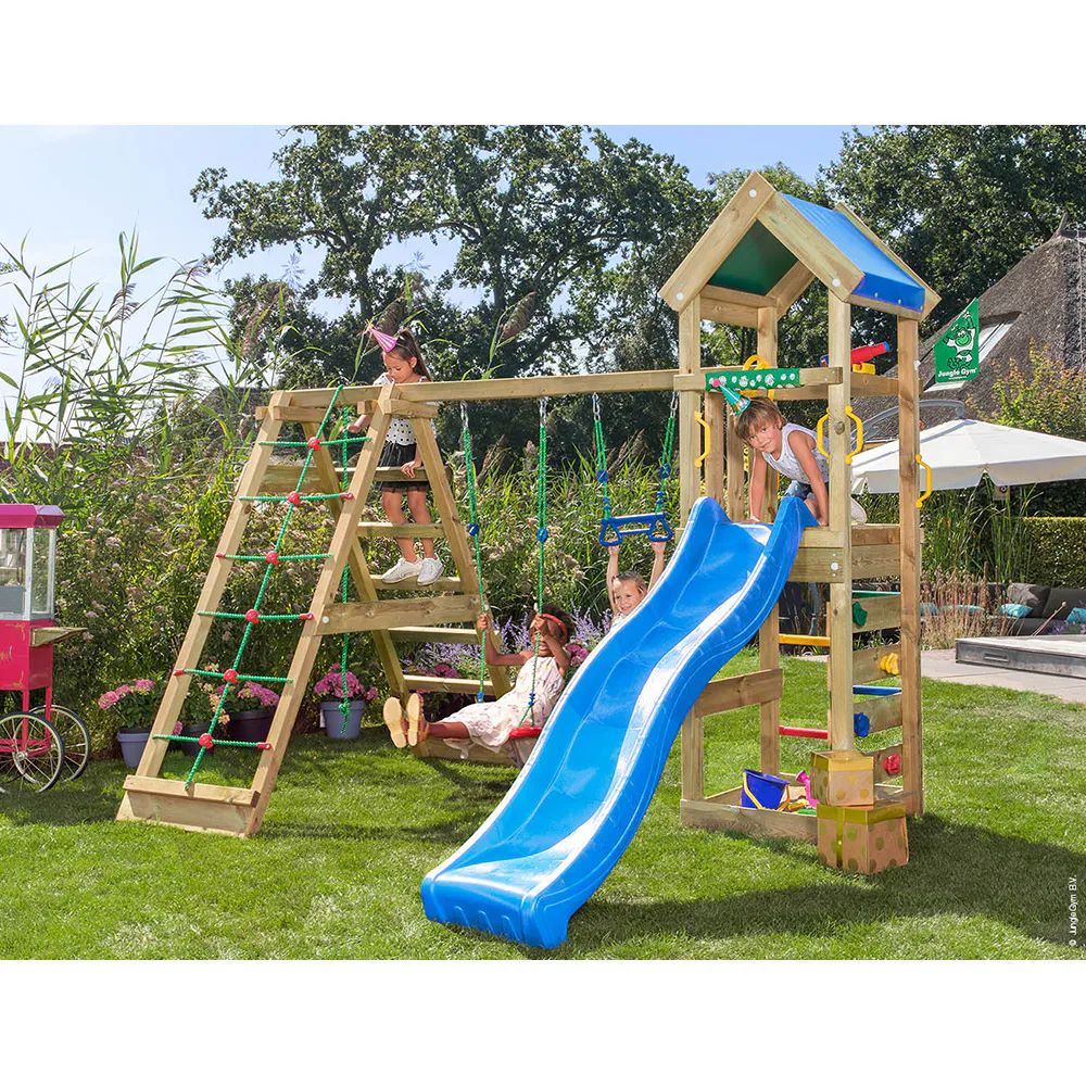 Jungle Gym Patio med klätterställning, 2 gungor och blå ruts Blå