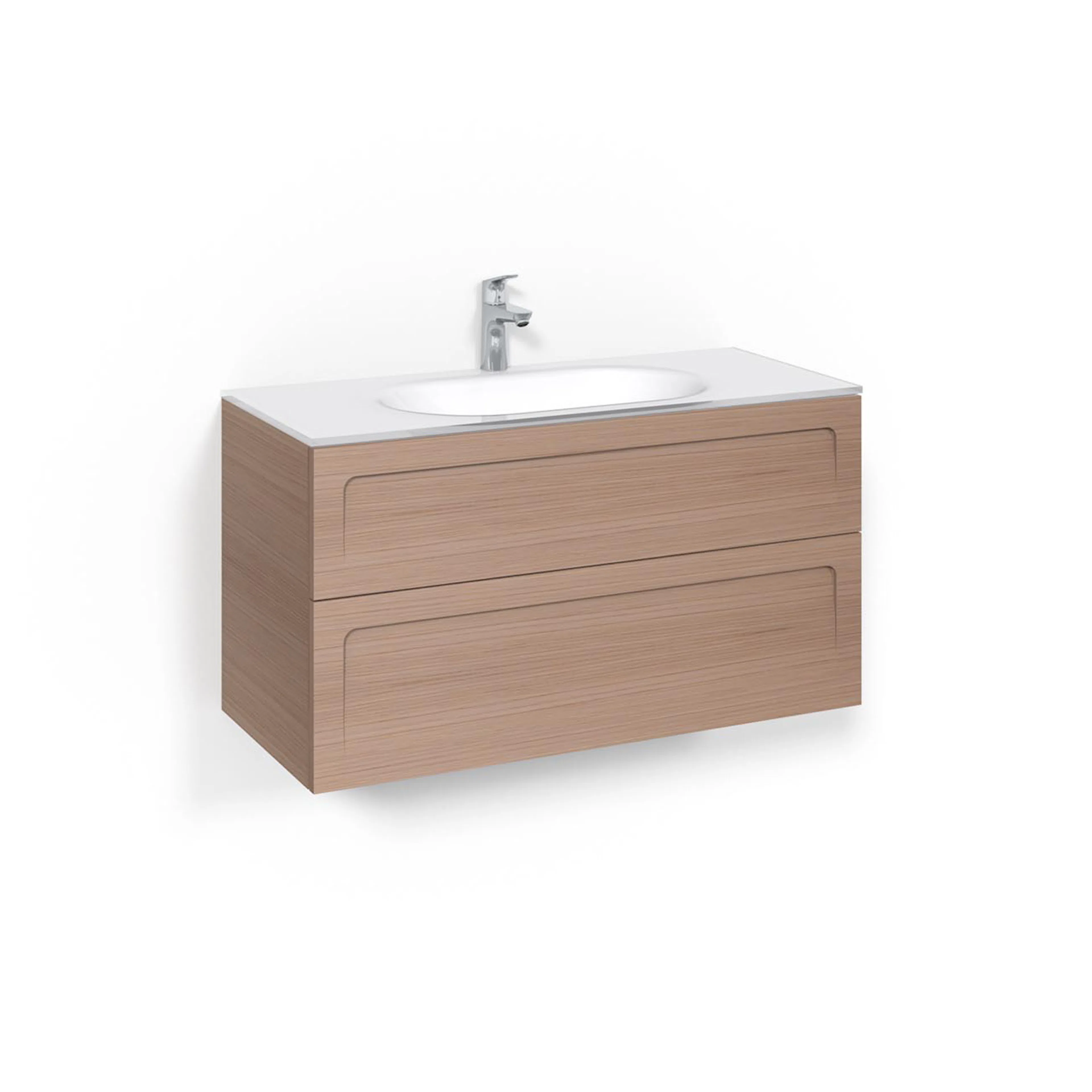 Crown Kom 100x45 Lj.Ek Sh G Bredd 1000 mm, Ljus Ek, Glastvättställ Vit