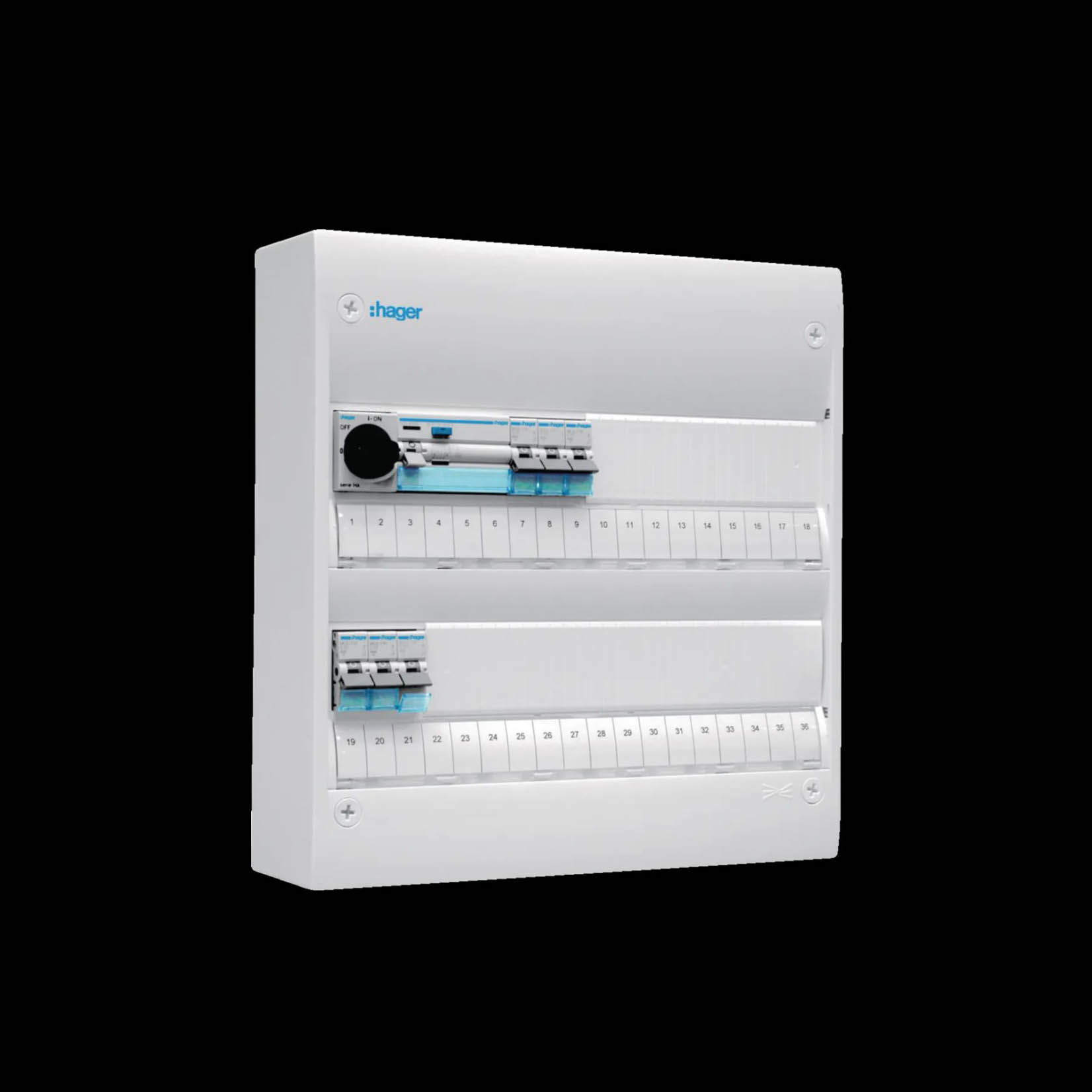 Plastkapsling Hager Gamma Förmonterad Bestyckad med HB, JFB, DVB