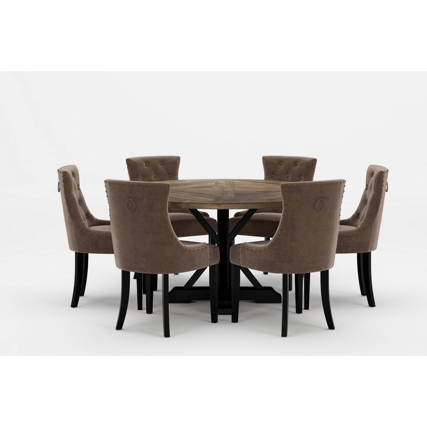 Matgrupp Bloomington Lyon Runt Matbord 150 cm Svart Bas med 6 Viktoria Matstol