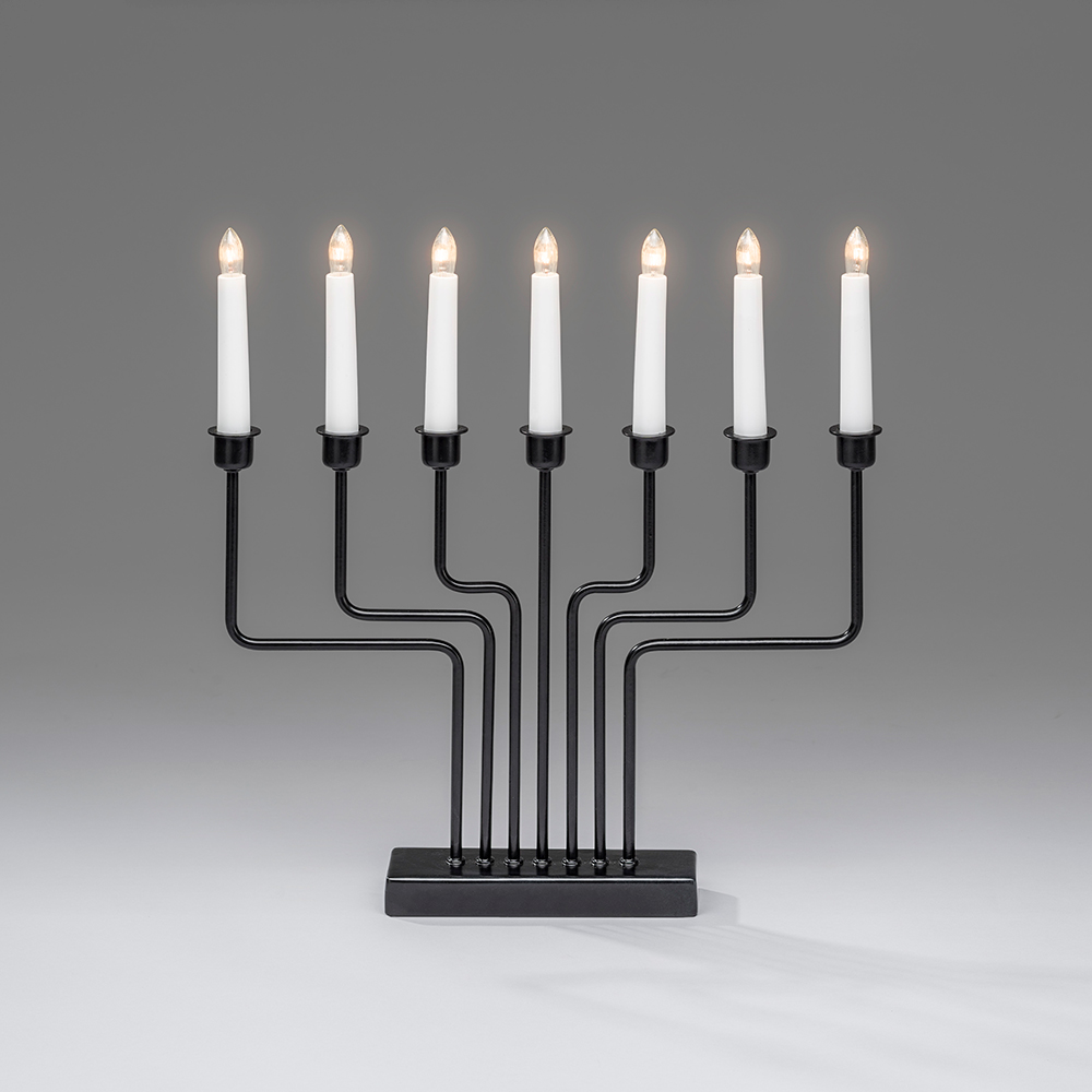 Elljusstake 7 ljus metall svart, svart kabel 24V/IP20 Svart