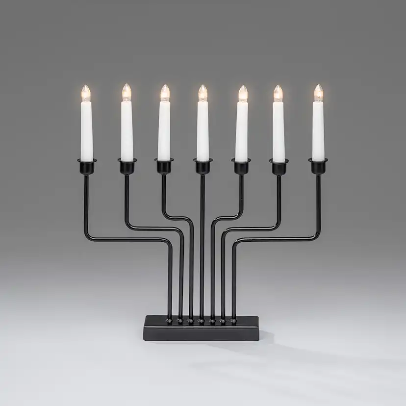 Elljusstake 7 ljus metall svart, svart kabel 24V/IP20 Svart