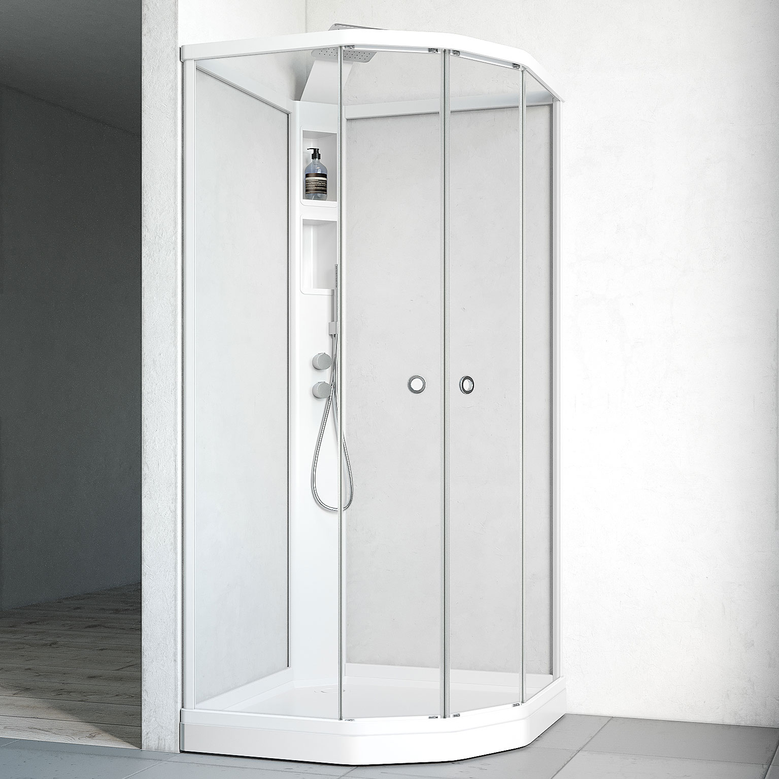 Flow kab Semi InfBl 7x9 V KL 710x910 mm, Vit Profil, Klarglas