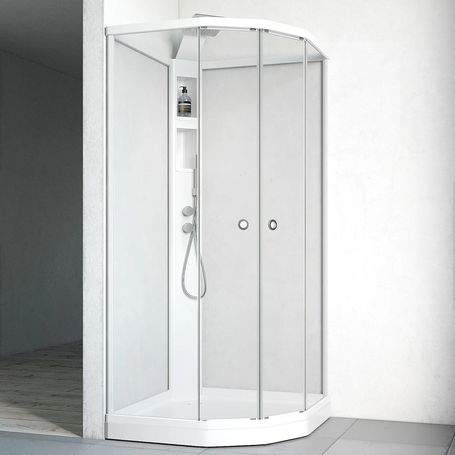 Flow kab Semi InfBl 8x8 V KL 810x810 mm, Vit Profil, Klarglas