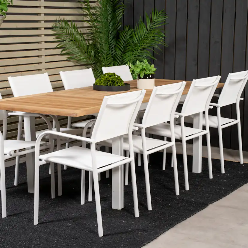 Panama Dining Table 160/240*90 - White Alu / Teak+Santorini Blanka Ben