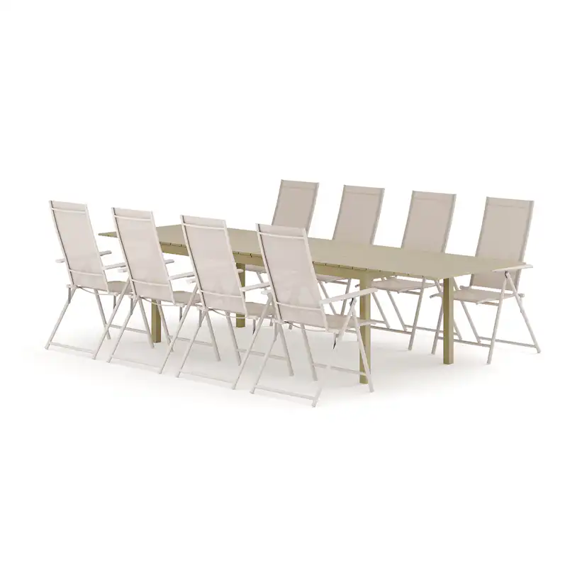 Trädgårdsgrupp Comfort Garden Tunis utomhus matgrupp förlängningsbart 205/305x90 cm med 8 Sanna positionsstolar