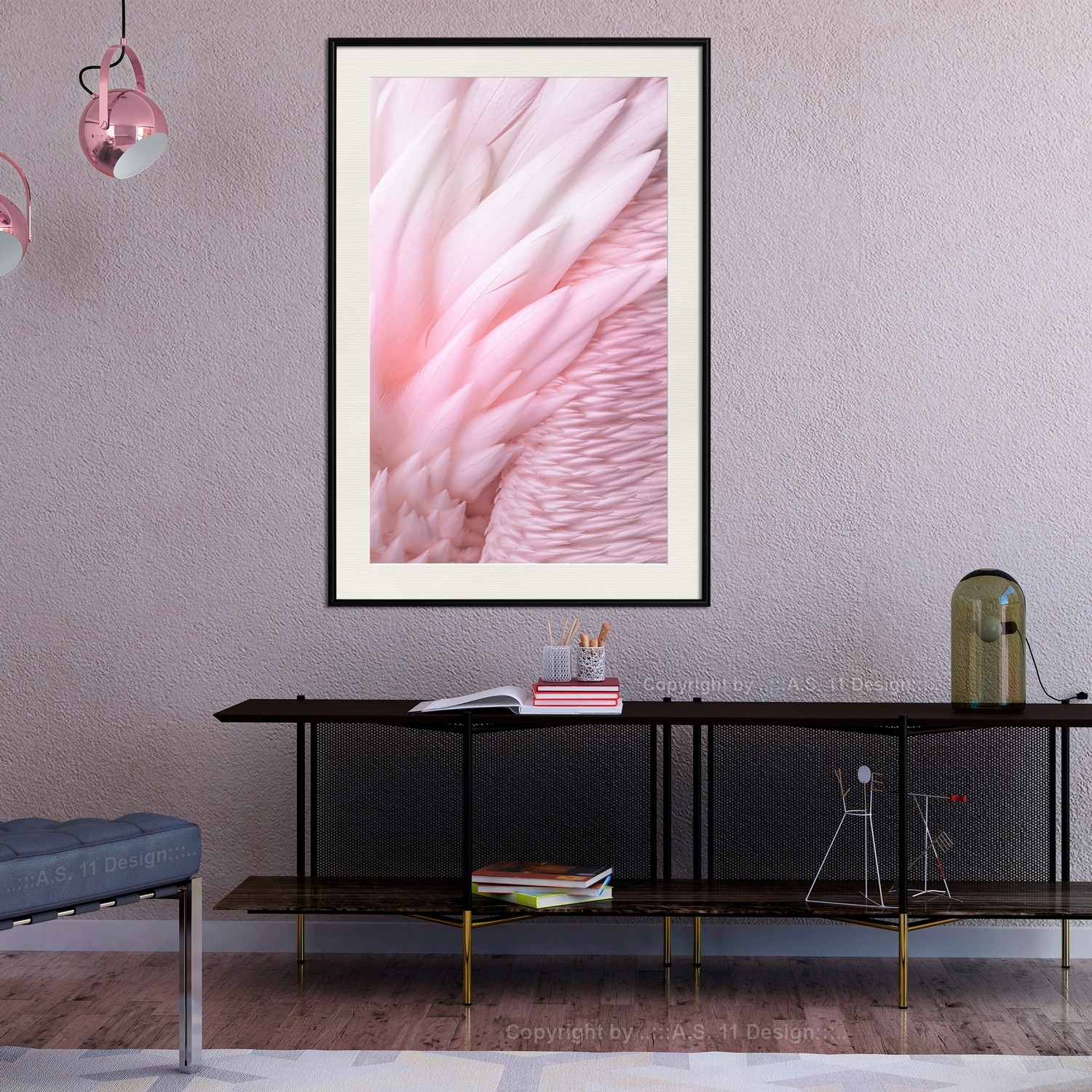Affisch - Feathers [Poster] 30x45 Svart ram med passepartout, 30x45 cm