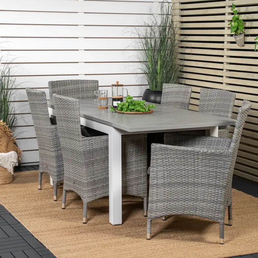 Albany Dining Table 152/210*90 - White Alu / Grey Aintwood+M Grå