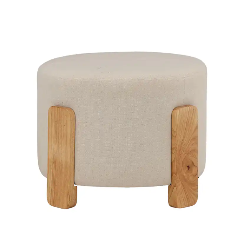 Coffey Ottoman/Pouf - Woodlook / Linen Linen fabric Beige