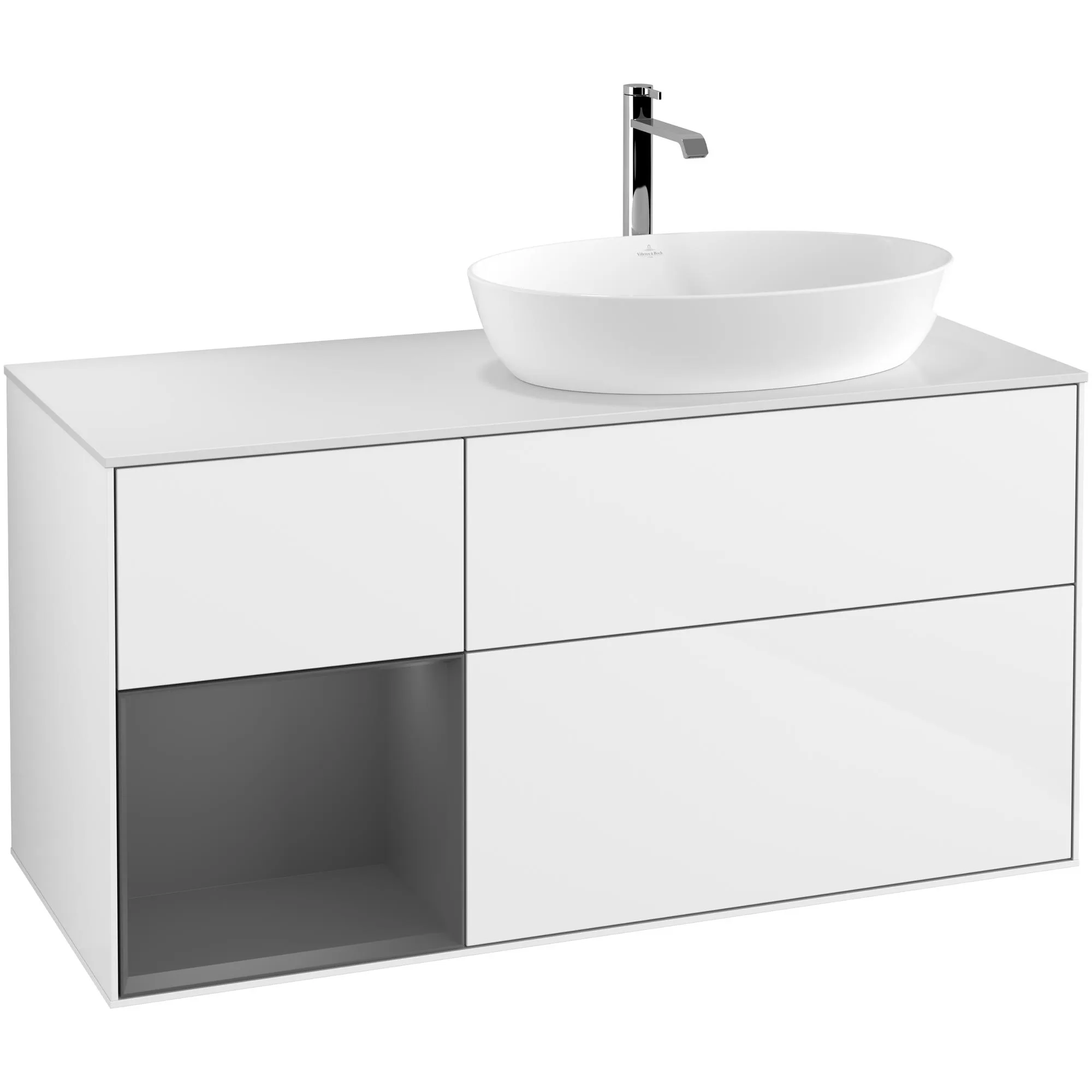 Tvättställsskåp Villeroy & Boch Finion med 3 Lådor Hylla och Bänkskiva för Ocentrerat Tvättställ från Artis & Collaro