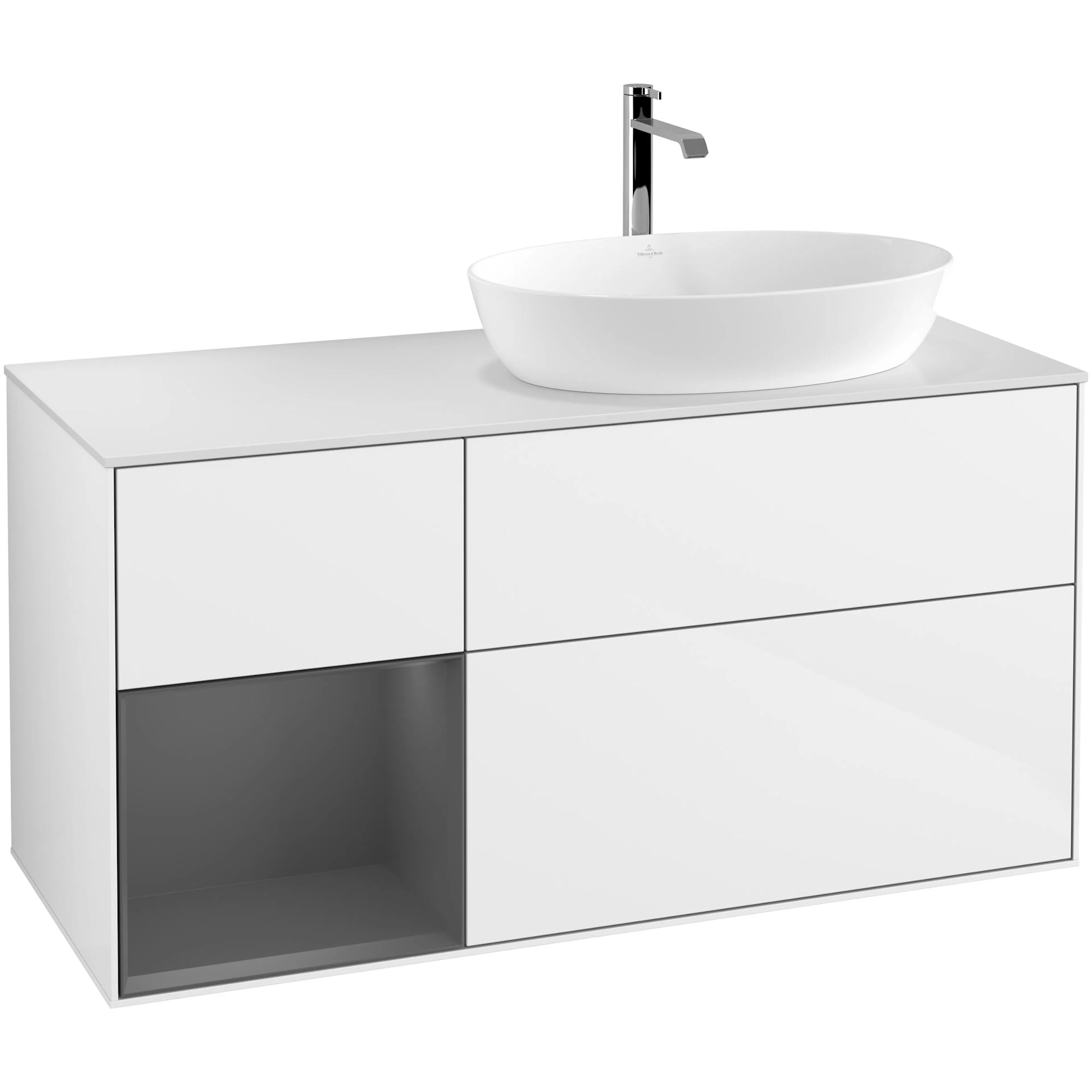 Tvättställsskåp Villeroy & Boch Finion med 3 Lådor Hylla och Bänkskiva för Ocentrerat Tvättställ från Artis & Collaro