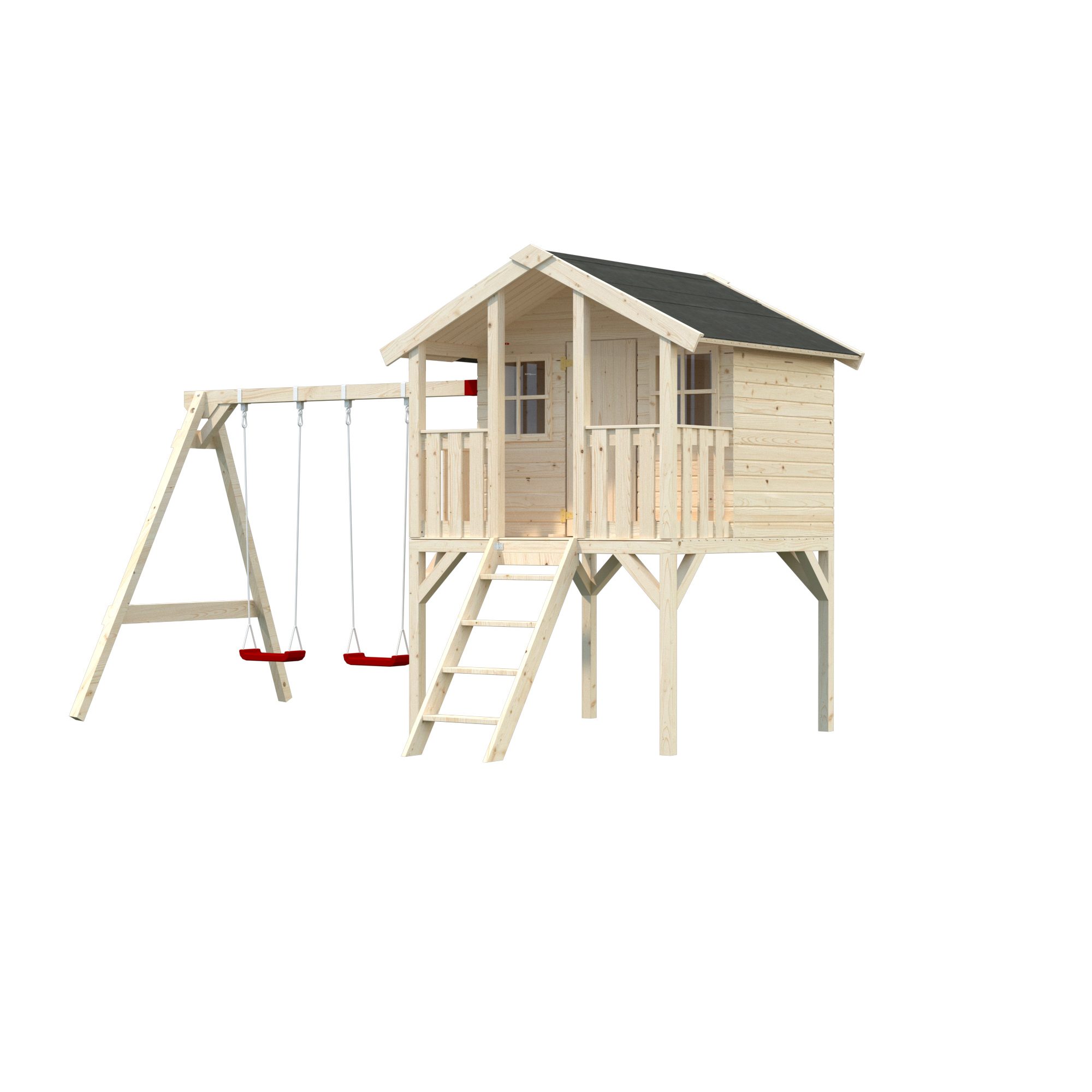Lekstuga Palmako Toby 2,2 m² Upphöjd Stuga med Gungställning & Altan