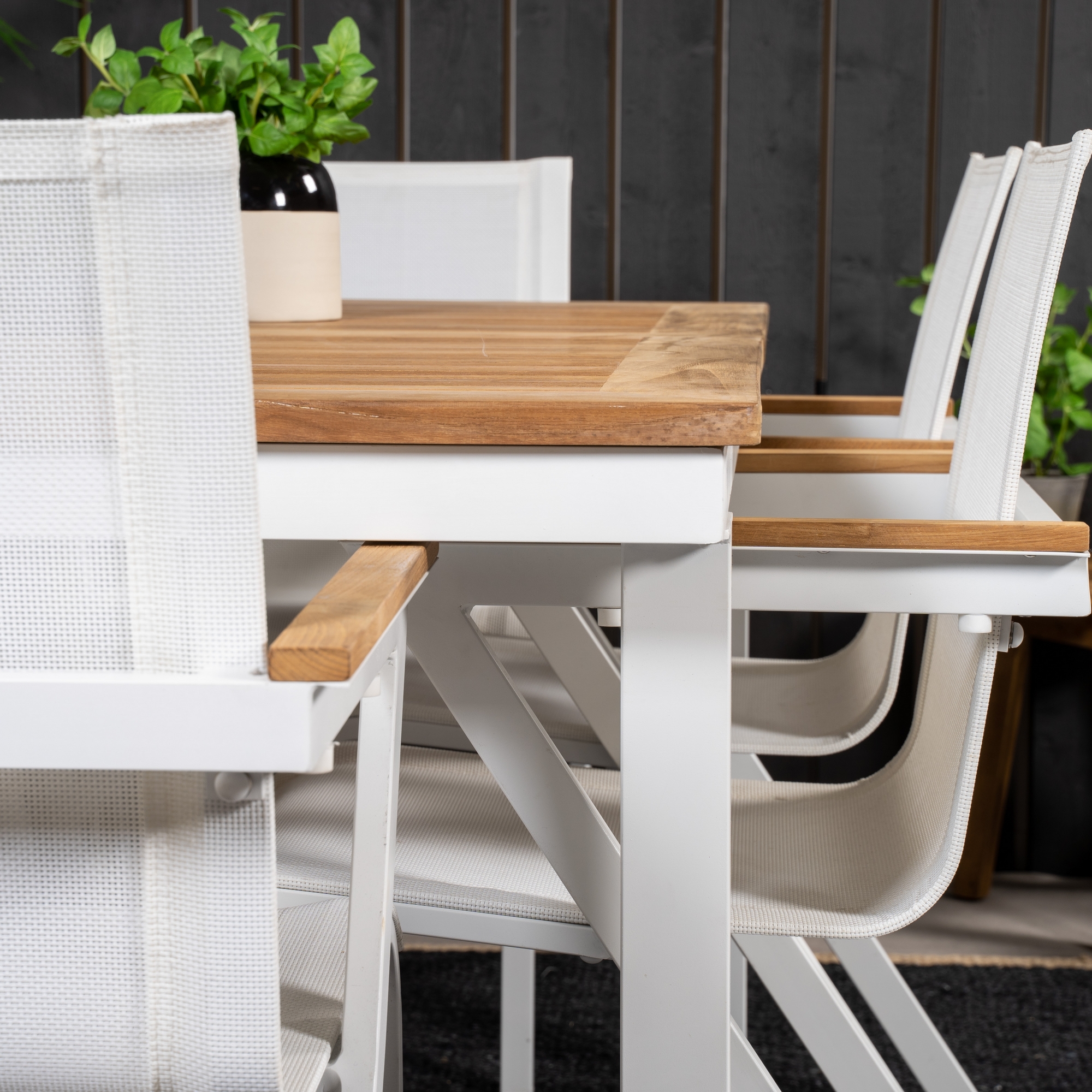 Panama Dining Table 160/240*90 - White Alu / Teak+Mexico Arm Blanka Ben