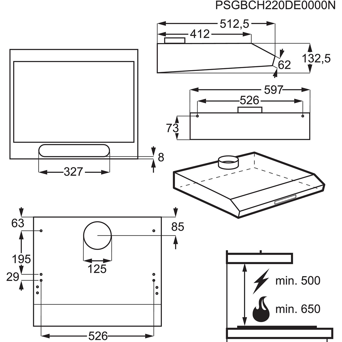 Köksfläkt Electrolux Underbyggd LFU326W