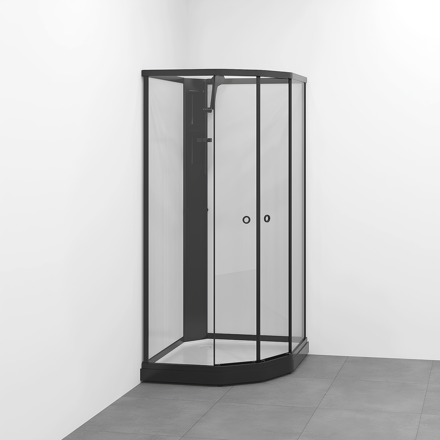 Flow kabin Semi Utanpå Bland 81x81 Svart Klar/Vit bakvägg 810x810 mm, Svart Profil, Klarglas/Vit bakvägg
