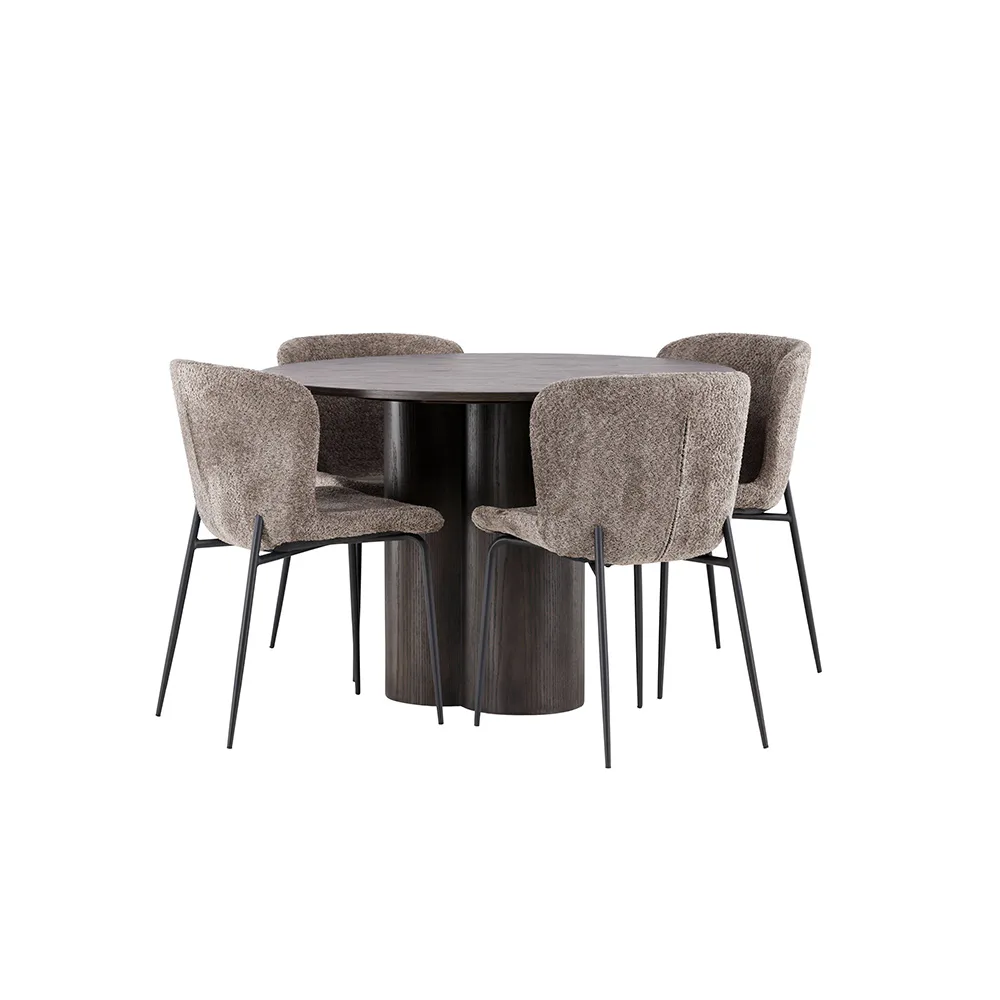 OliviaDiningTable-Mocca/MoccaVeneer+ModestoDiningChair-Beige Mocka/Mörkgrå