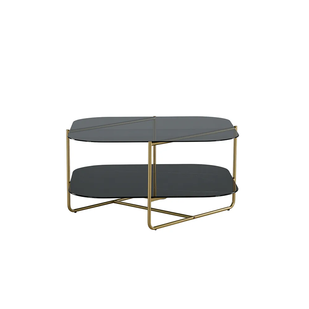 un-line Sofa Table - Brushed Brass / Smoked Glass / black Gl Svart/Mässing