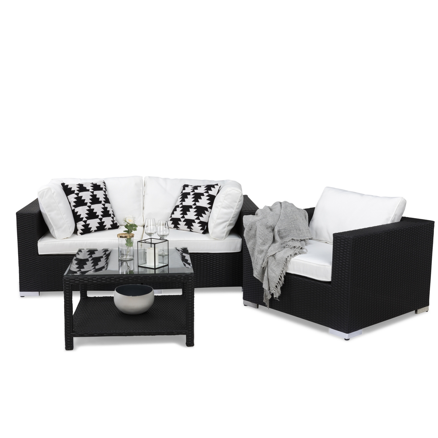 Loungegrupp Comfort Garden Bahamas 3-sits med Utebord 75x75 och Utefåtölj Utomhus