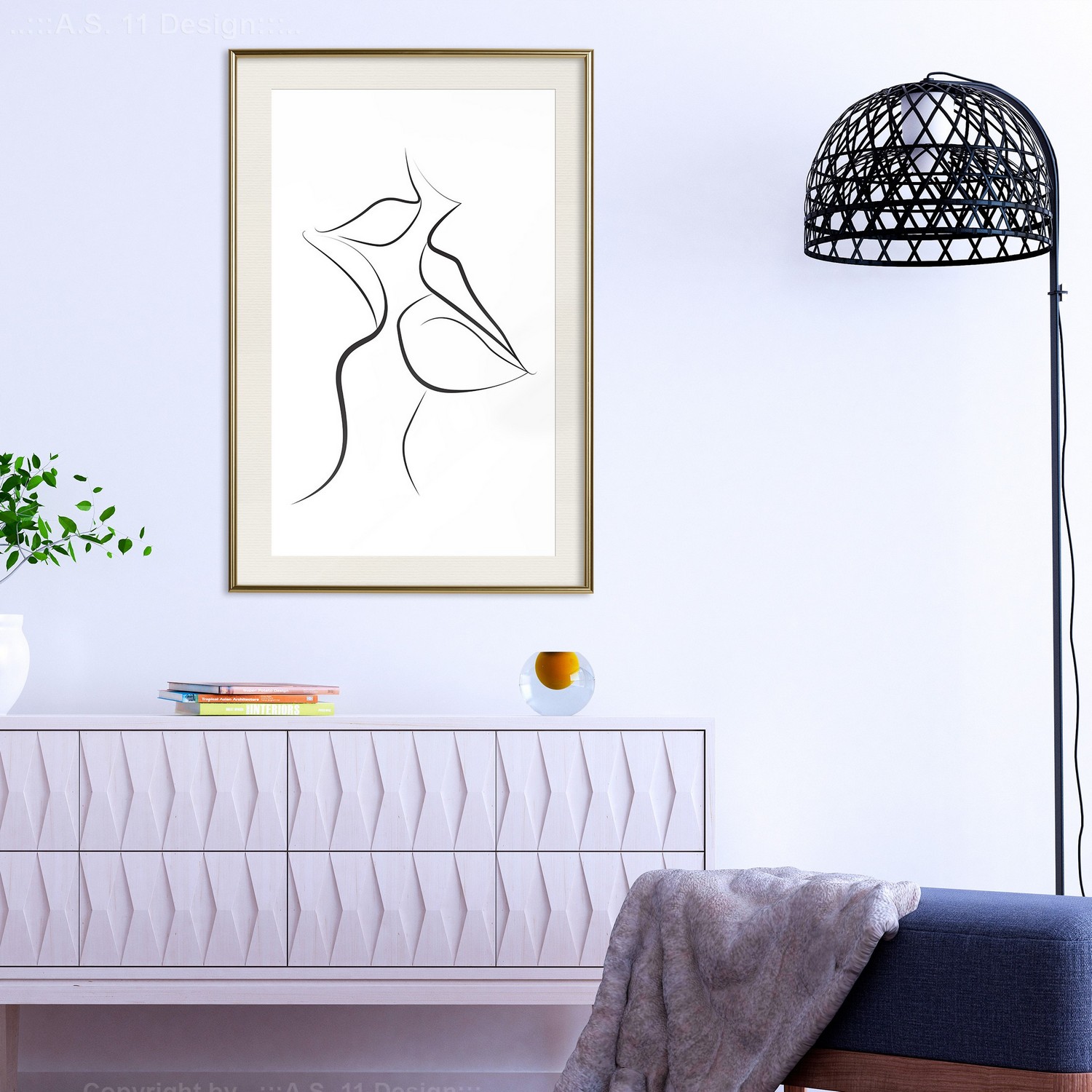 Affisch - First Kiss [Poster] 40x60 Guld ram med passepartout, 40x60 cm