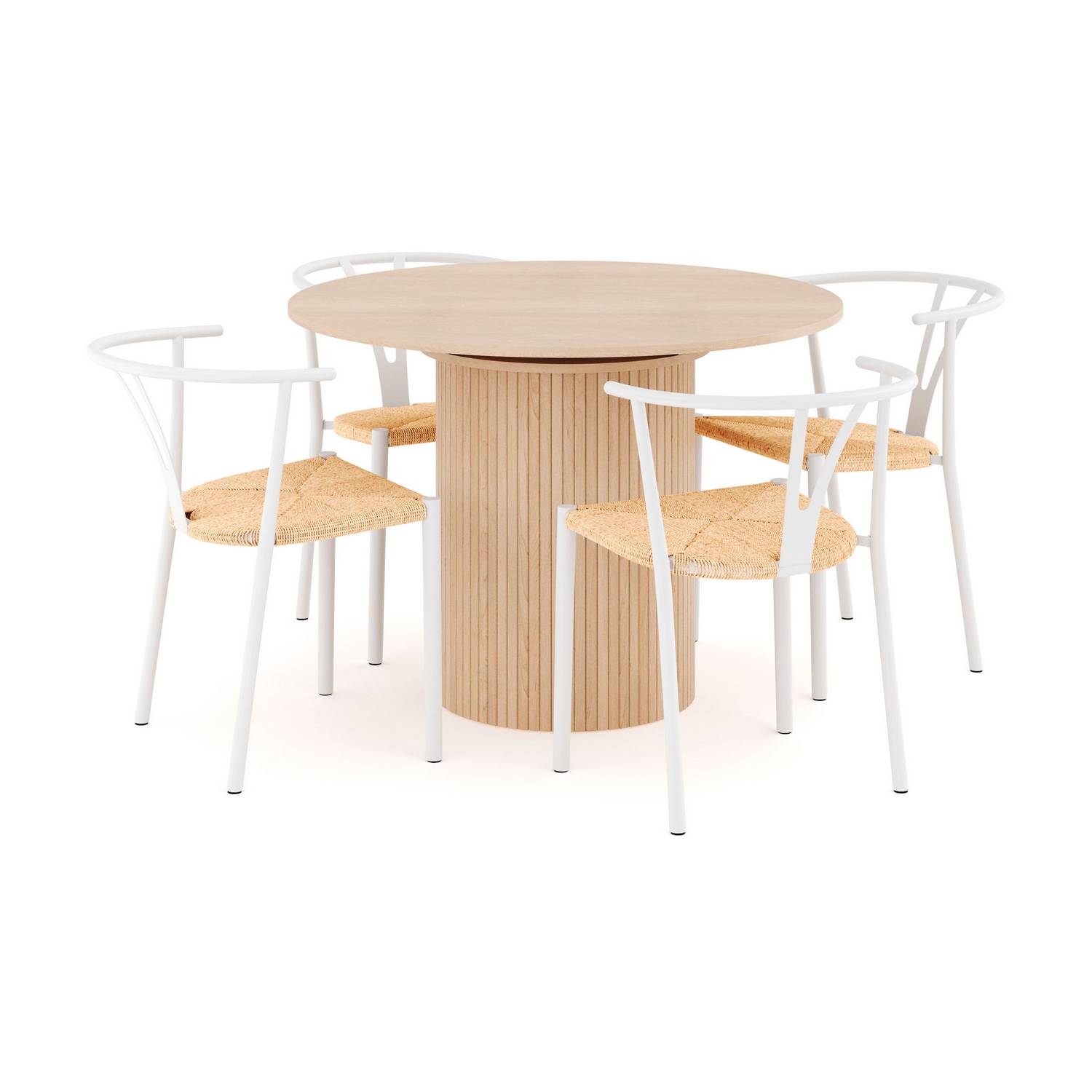 Matgrupp Bark Kopparbo Runt Matbord 106-156 cm Förlängningsbartt med 4 Elysia Matstol