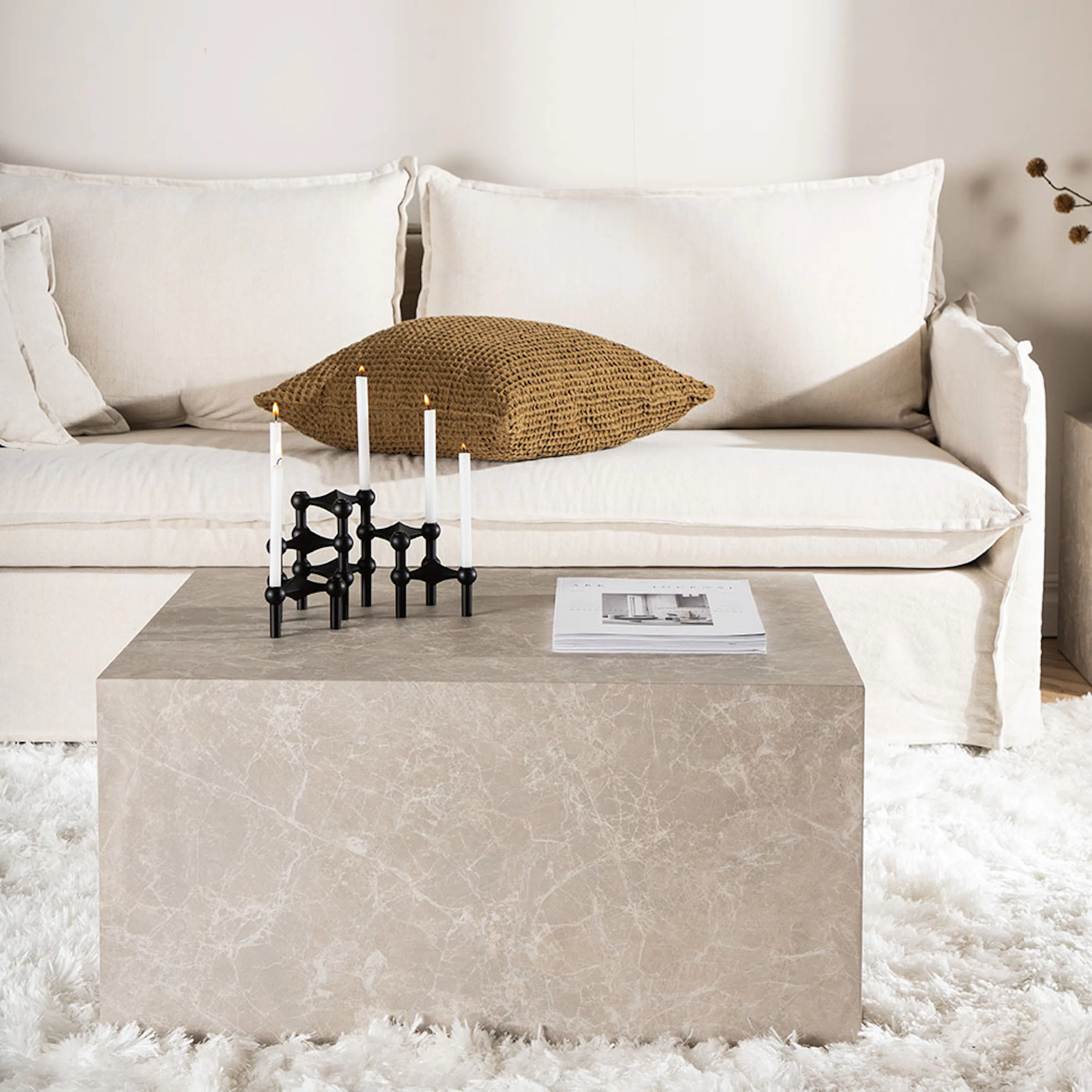 York Low Sofa Table - Beige / Marble look MDF Beige
