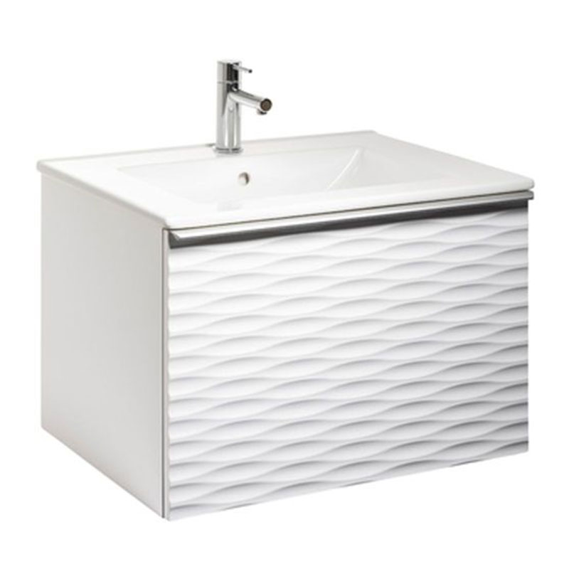 ELLA AQUA WAVE 60 vit, HANDTAG ALUMINIUM, handfat PORSLIN BxHxD: 613x420x464 mm, Matt Vit, Tvättställ: Porslin, Handtag: Aluminium