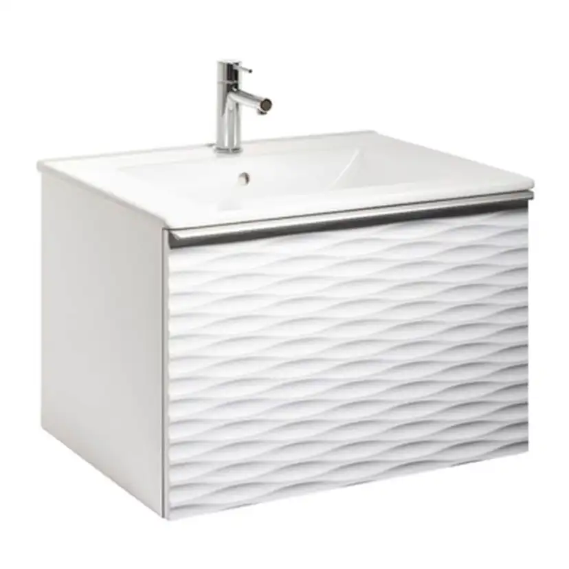 ELLA AQUA WAVE 60 vit, HANDTAG ALUMINIUM, handfat PORSLIN BxHxD: 613x420x464 mm, Matt Vit, Tvättställ: Porslin, Handtag: Aluminium