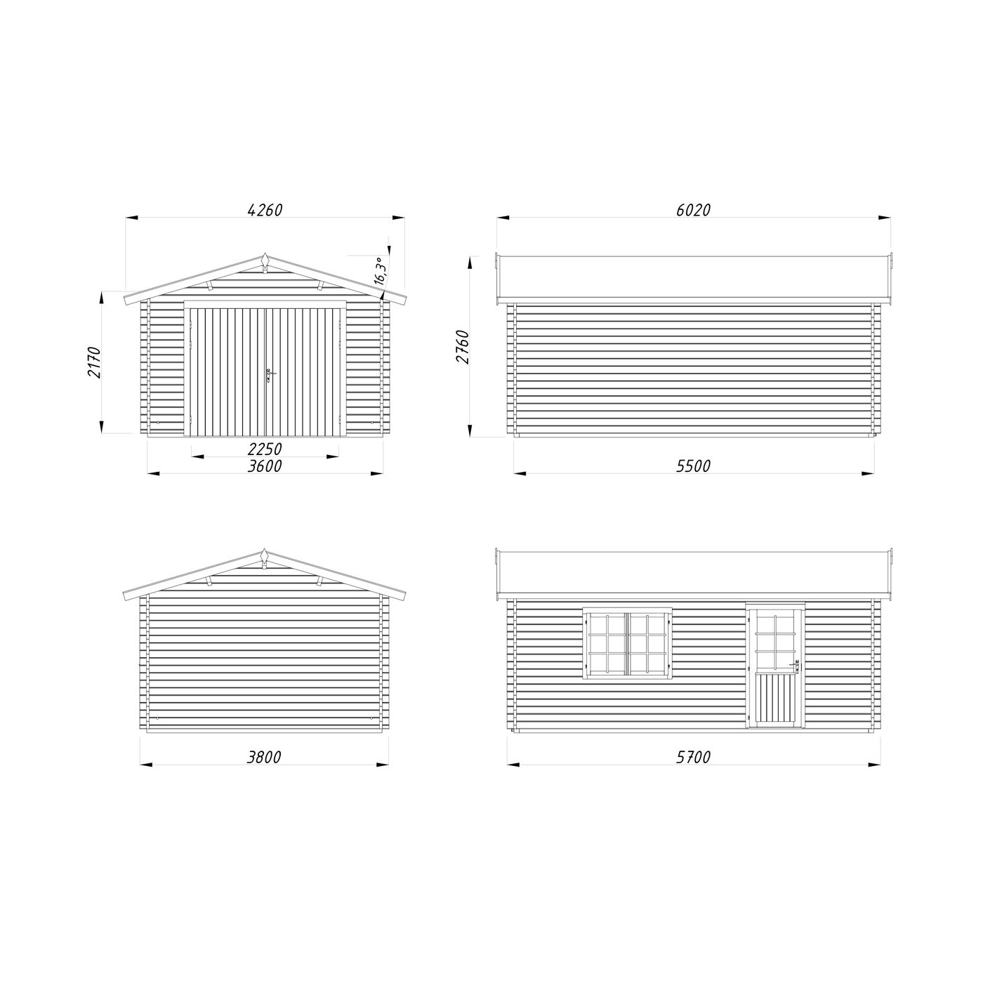 Roger 19,0 m2 mit Holztor PNT7012W2 Mörkgrå/Vit