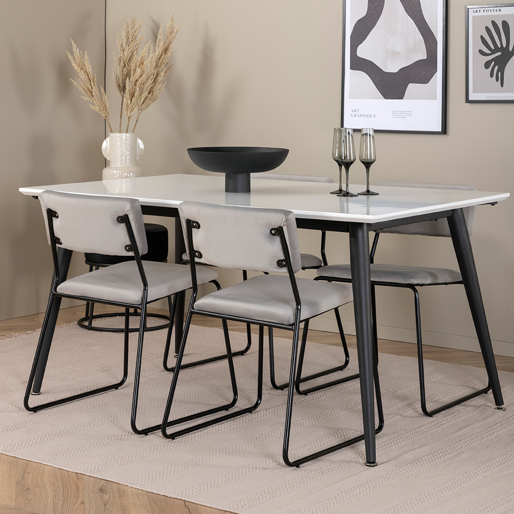 Jimmy Dining Table  - Black / White HPL+Kenth Chair - Black Grå/Vit/Svart