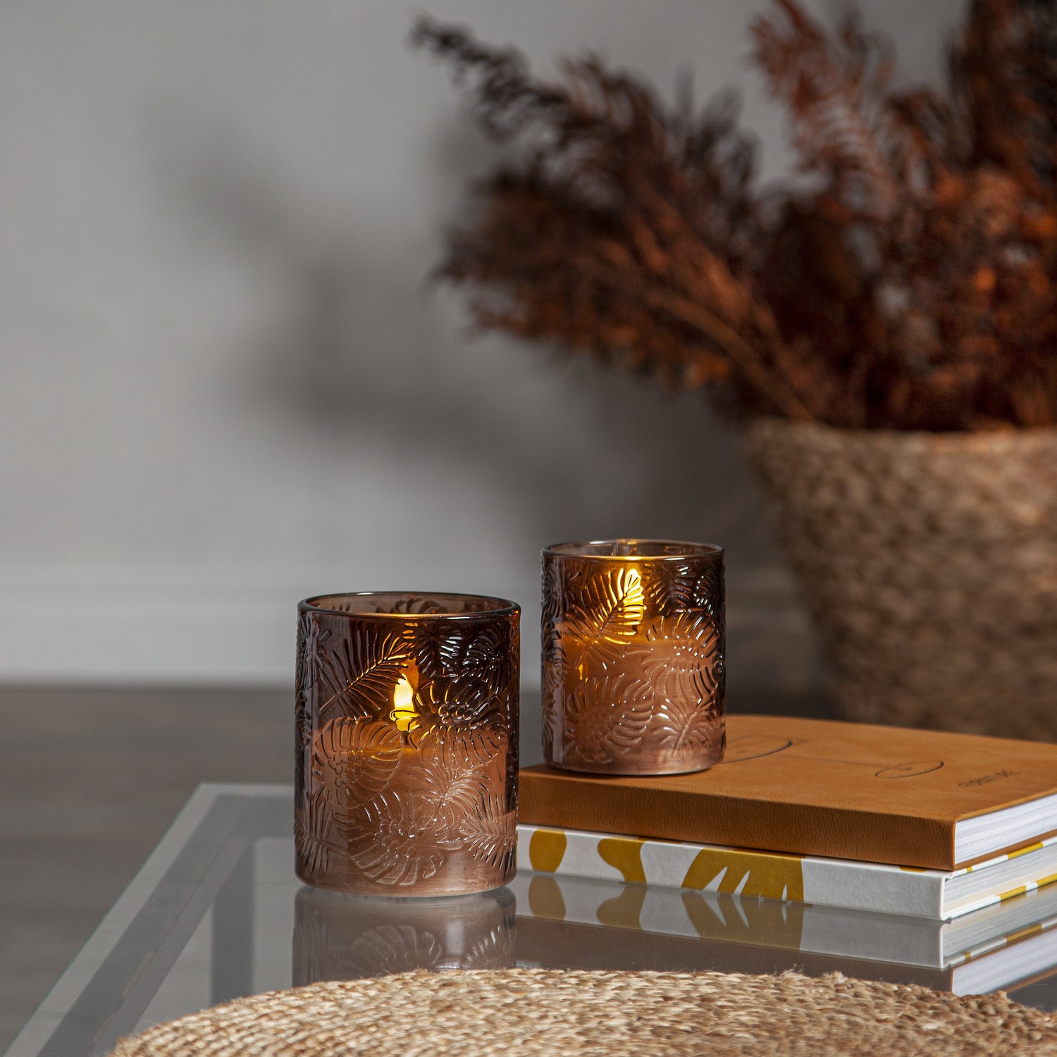 LEDBlockljus Flamme Leaf Brun, D: 85 mm