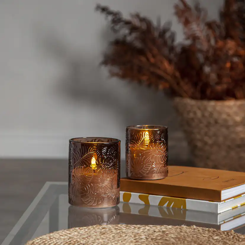 LEDBlockljus Flamme Leaf Brun, D: 85 mm
