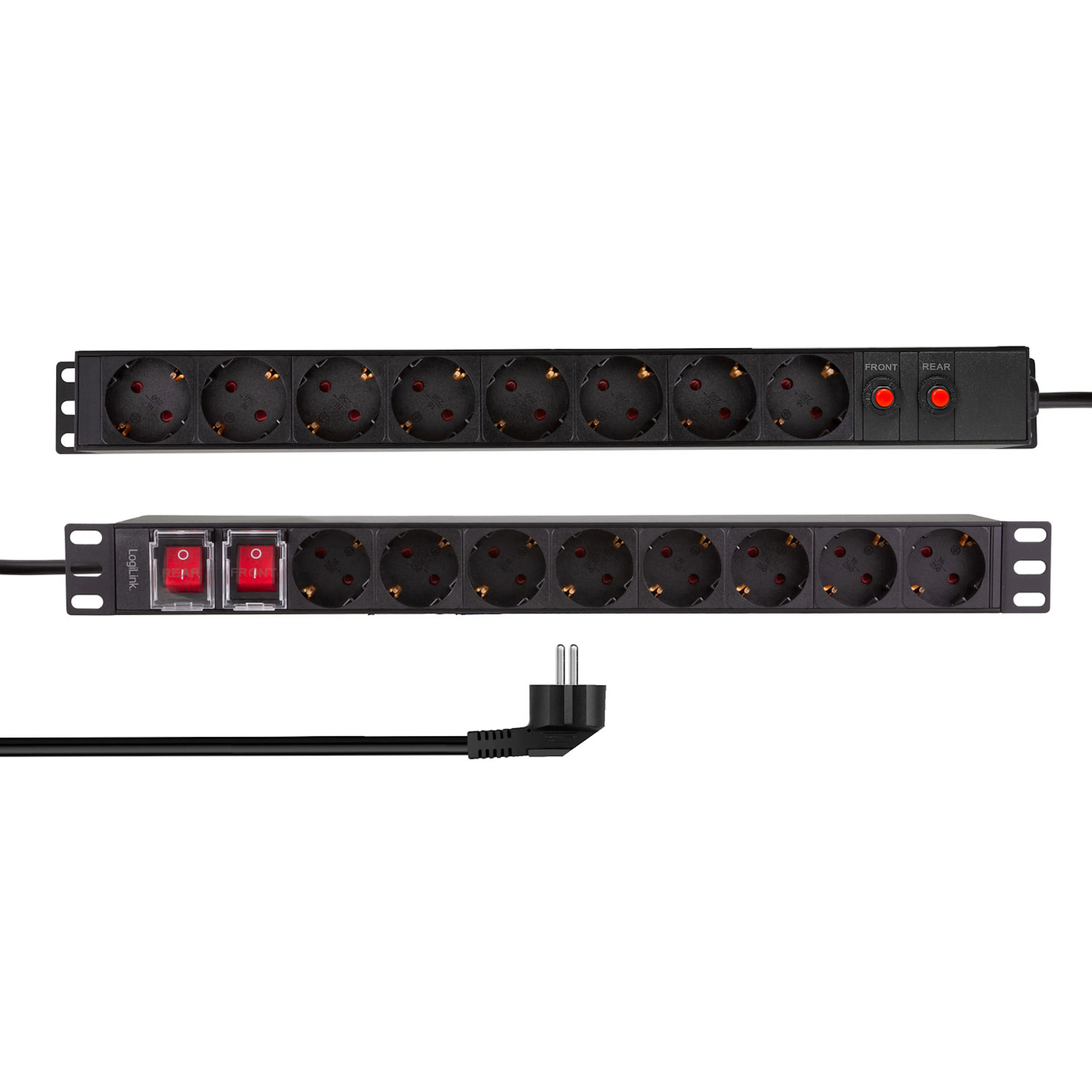 Grenuttag LogiLink 9-vägs för 19"-rack U1 Svart för Serverskåp