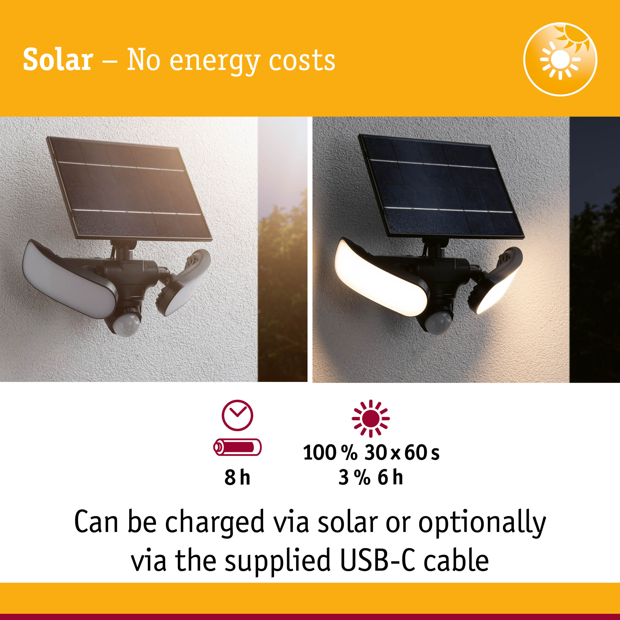 Fasadbelysning Solcell Paulmann Sonlig LED med Skymningsstyrd rörelsedetektor IP65