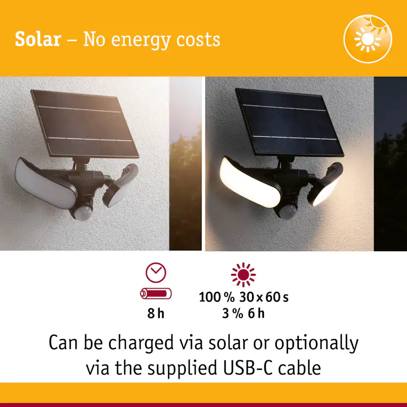 Fasadbelysning Solcell Paulmann Sonlig LED med Skymningsstyrd rörelsedetektor IP65