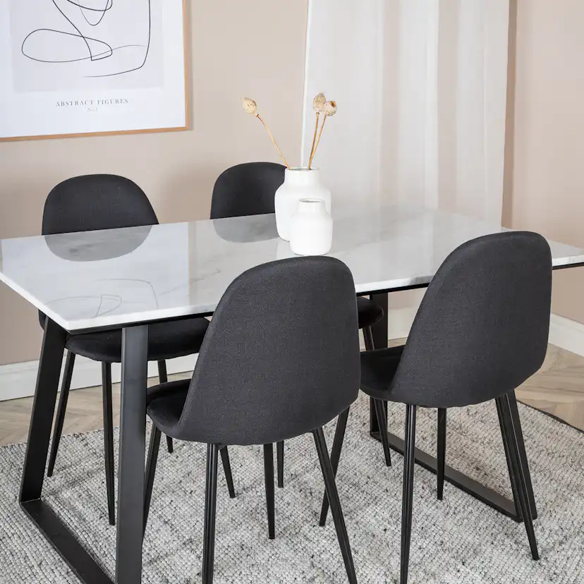 Estelle Table White / Black+Polar Chair - - Black Fabric_4 Vit/Svart