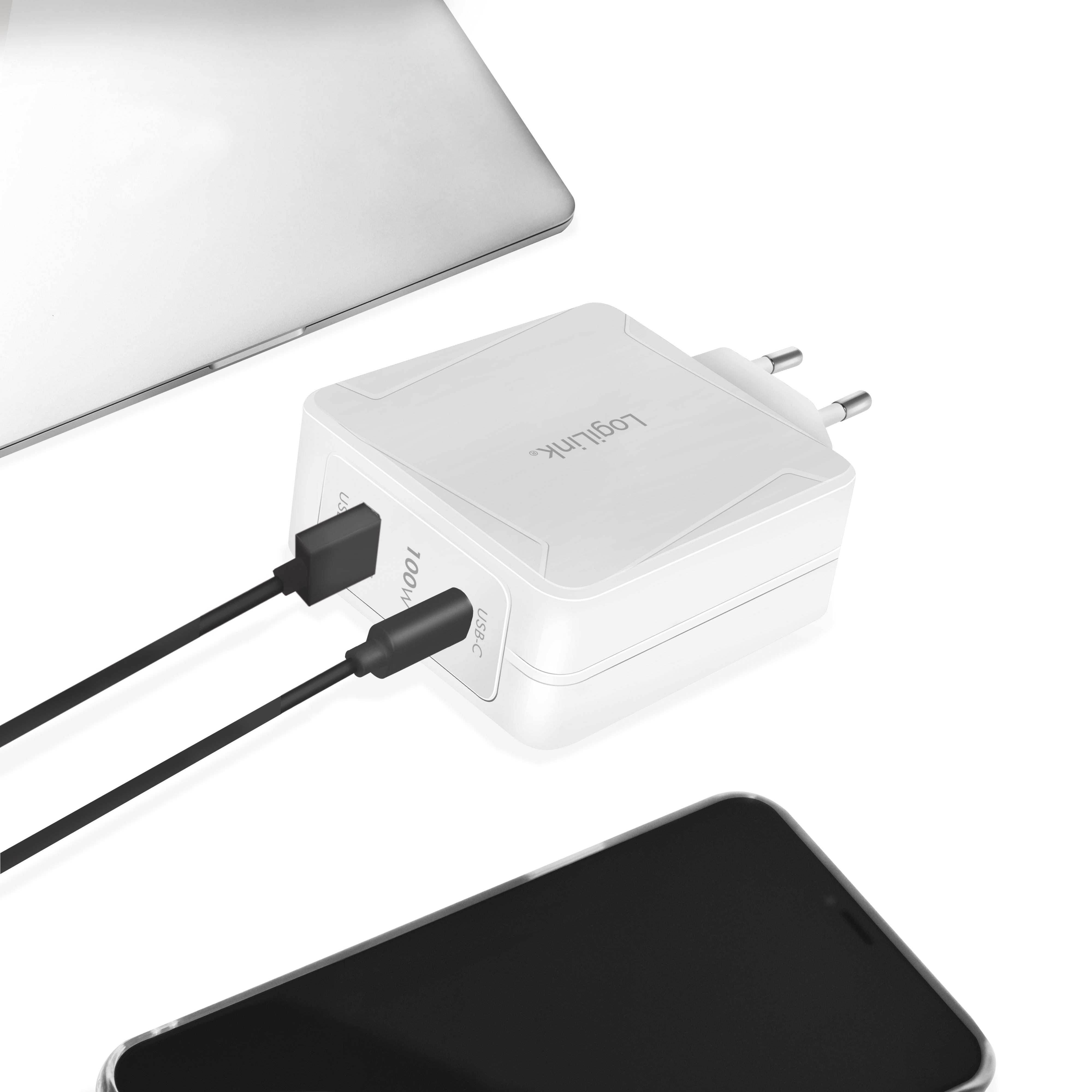 USB-laddare LogiLink 1 x USB-C PD 1 x USB-A 100W GaN