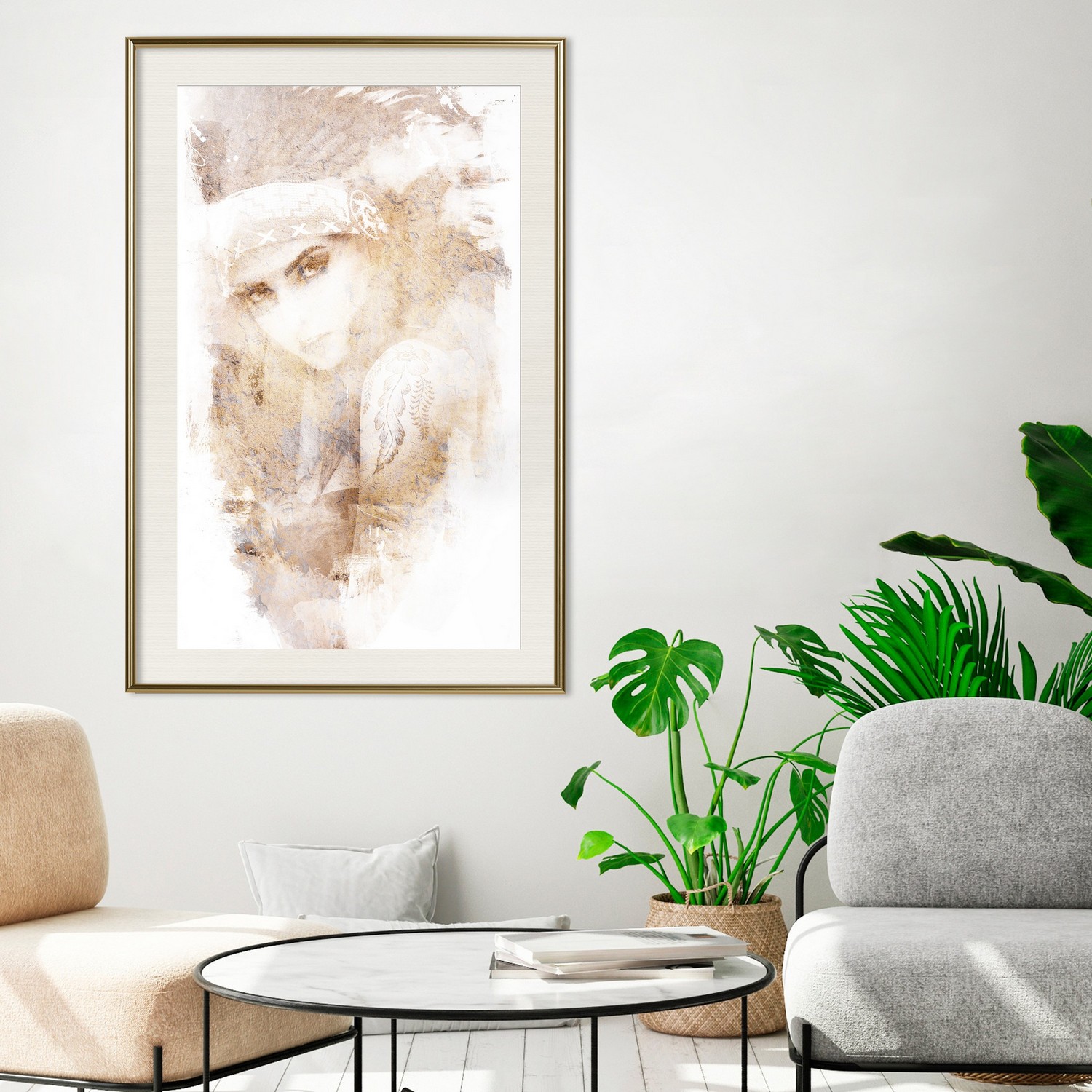 Affisch - Ethnic Look (Beige) [Poster] 30x45 Guld ram med passepartout, 30x45 cm